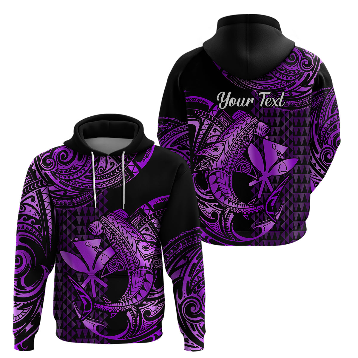 Custom Hawaii Hammerhead Shark Polynesian Hoodie Polynesian Kakau With Kanaka Purple LT14