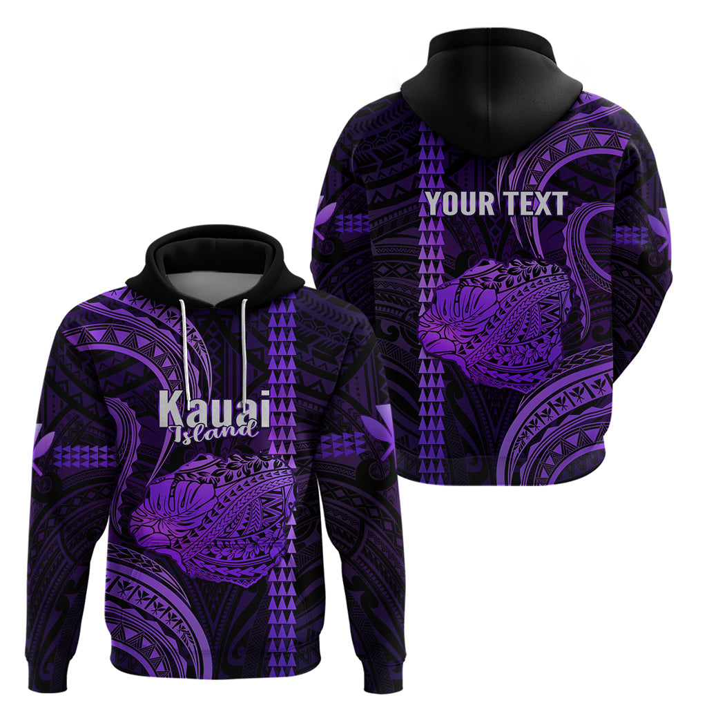 Custom Hawaiian Islands Hoodie Kauai Map Purple Kanaka With Kakau LT14