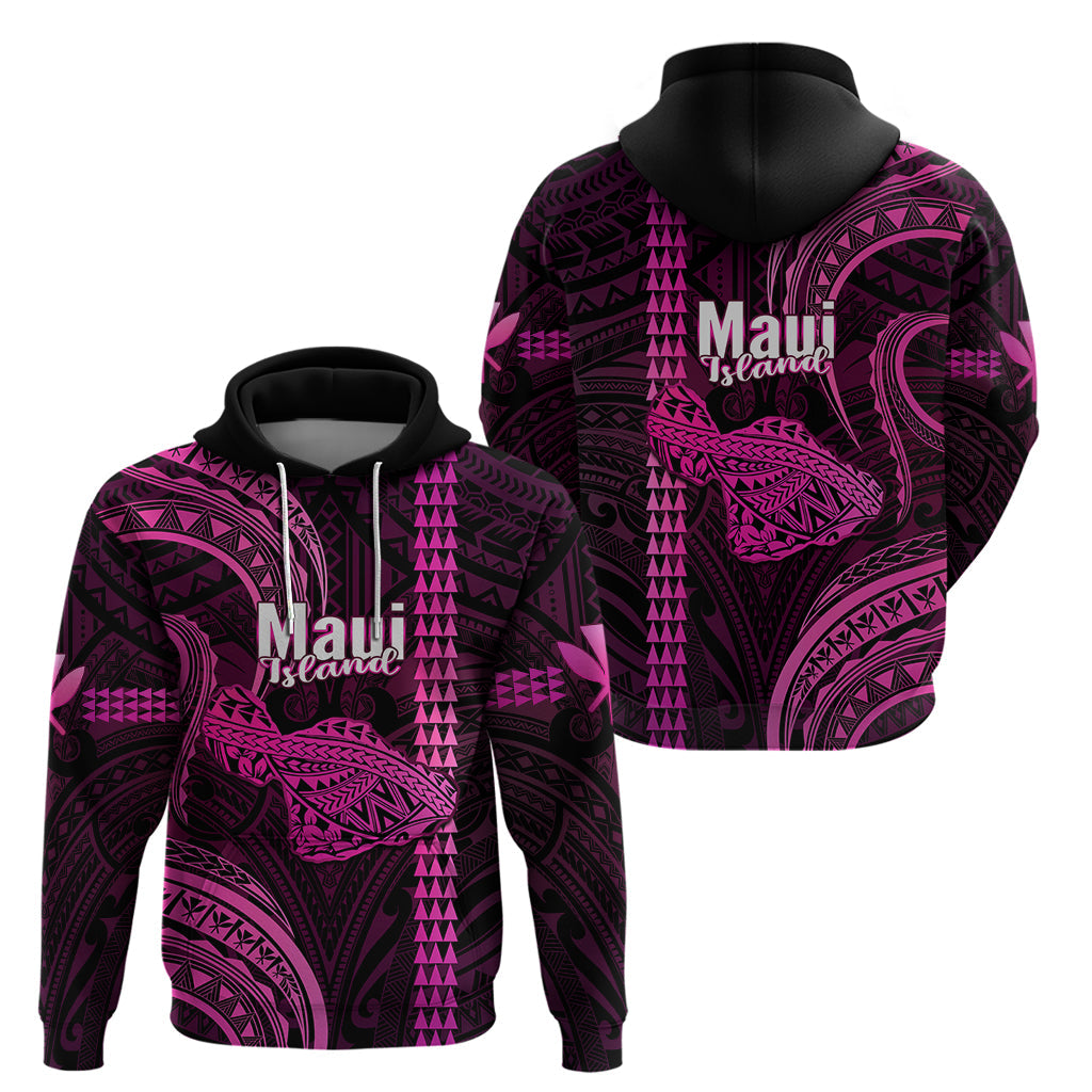 Polynesian Pride Hawaiian Islands Hoodie Maui Map Pink Kanaka With Kakau LT14