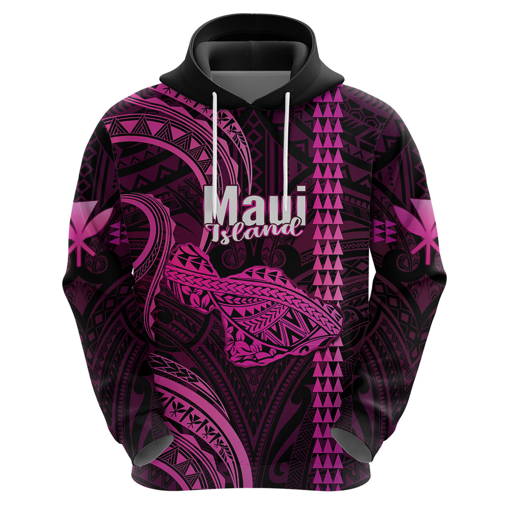 Polynesian Pride Hawaiian Islands Hoodie Maui Map Pink Kanaka With Kakau LT14