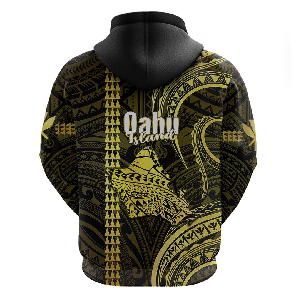 Polynesian Pride Hawaiian Islands Hoodie Oahu Map Yellow Kanaka With Kakau LT14