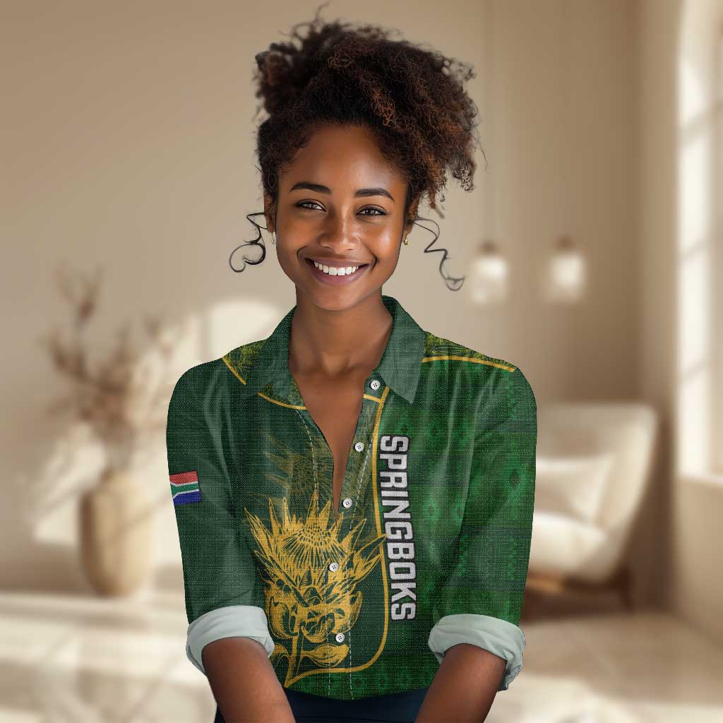 Custom South Africa Rugby Women Casual Shirt Go Champions Springboks Flower LT14