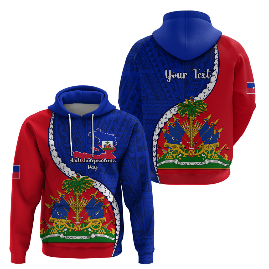 Personalised Haiti Independence Day Hoodie Ayiti National Emblem With Polynesian Pattern LT14