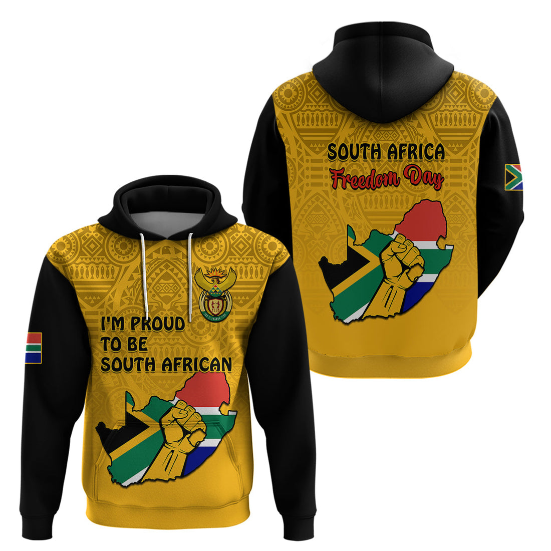South Africa Hoodie African Pattern Happy Freedom Day Yellow Version LT14