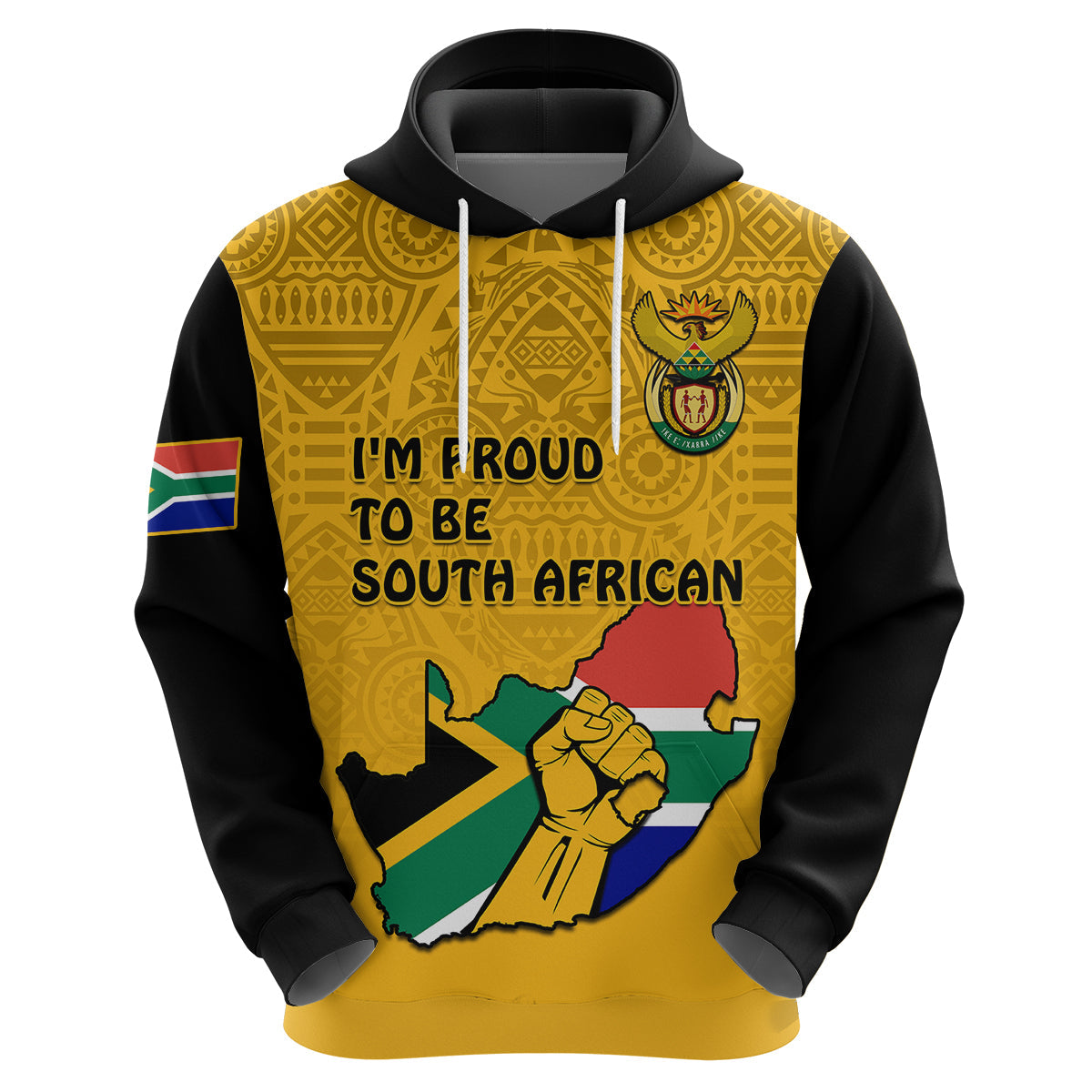 South Africa Hoodie African Pattern Happy Freedom Day Yellow Version LT14