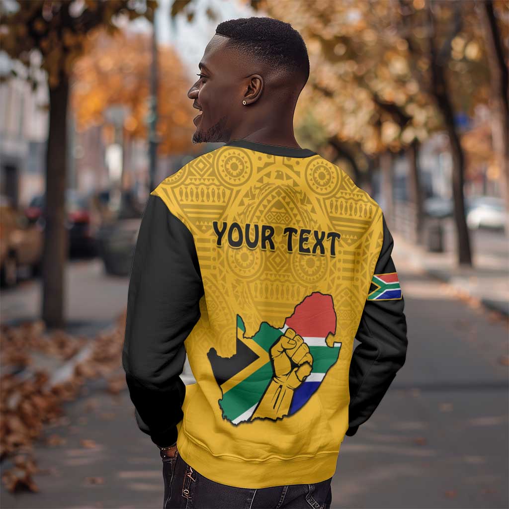 Personalised South Africa Sweatshirt African Pattern Happy Freedom Day Yellow Version LT14