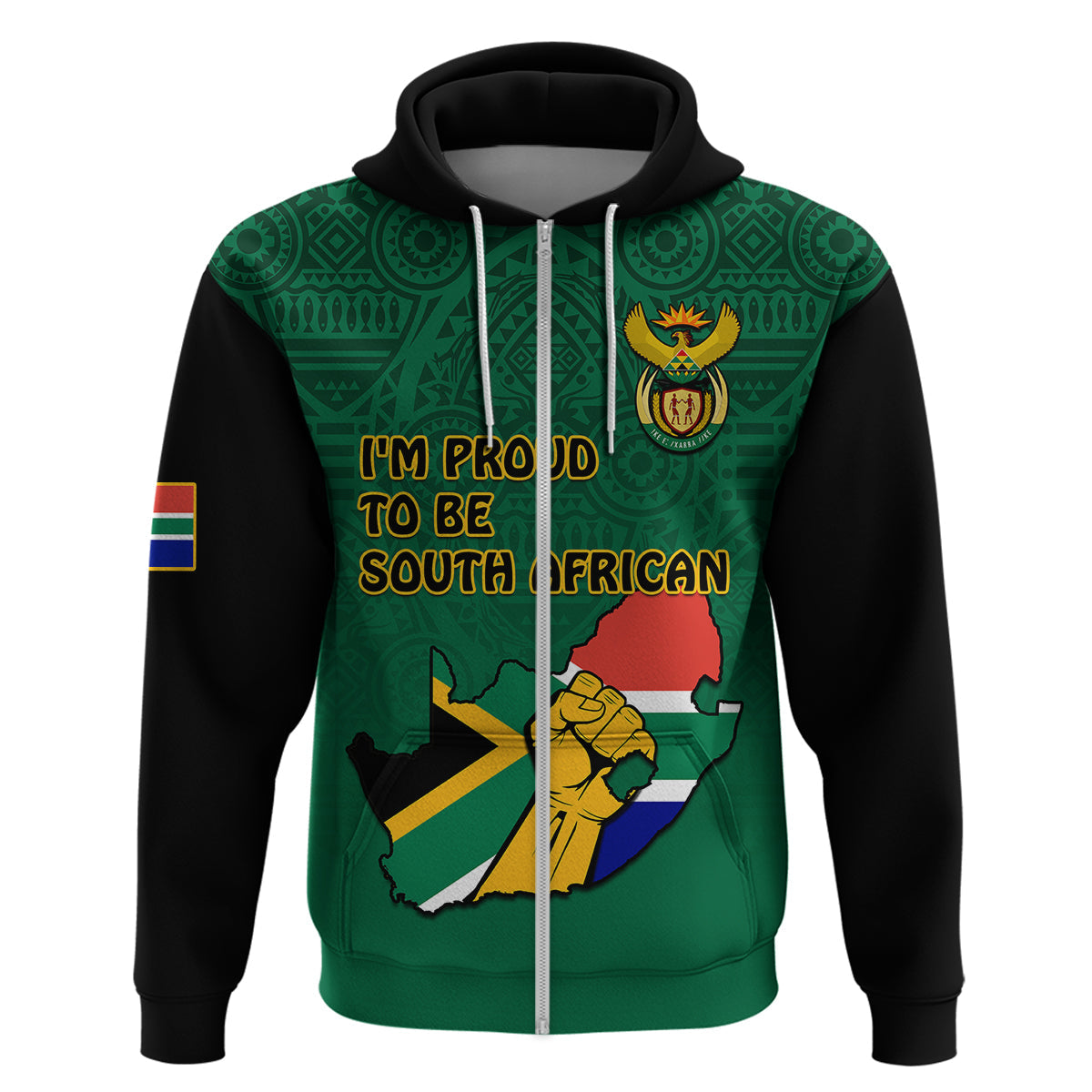 South Africa Hoodie African Pattern Happy Freedom Day Green Version LT14
