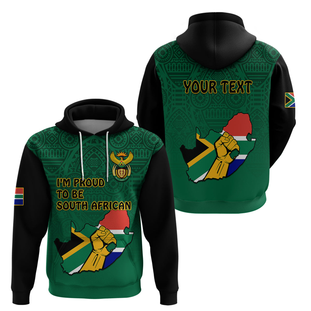 Custom South Africa Hoodie African Pattern Happy Freedom Day Green Version LT14