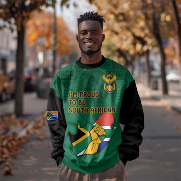Personalised South Africa Sweatshirt African Pattern Happy Freedom Day Green Version LT14