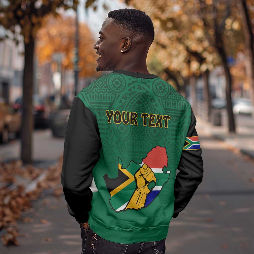 Personalised South Africa Sweatshirt African Pattern Happy Freedom Day Green Version LT14