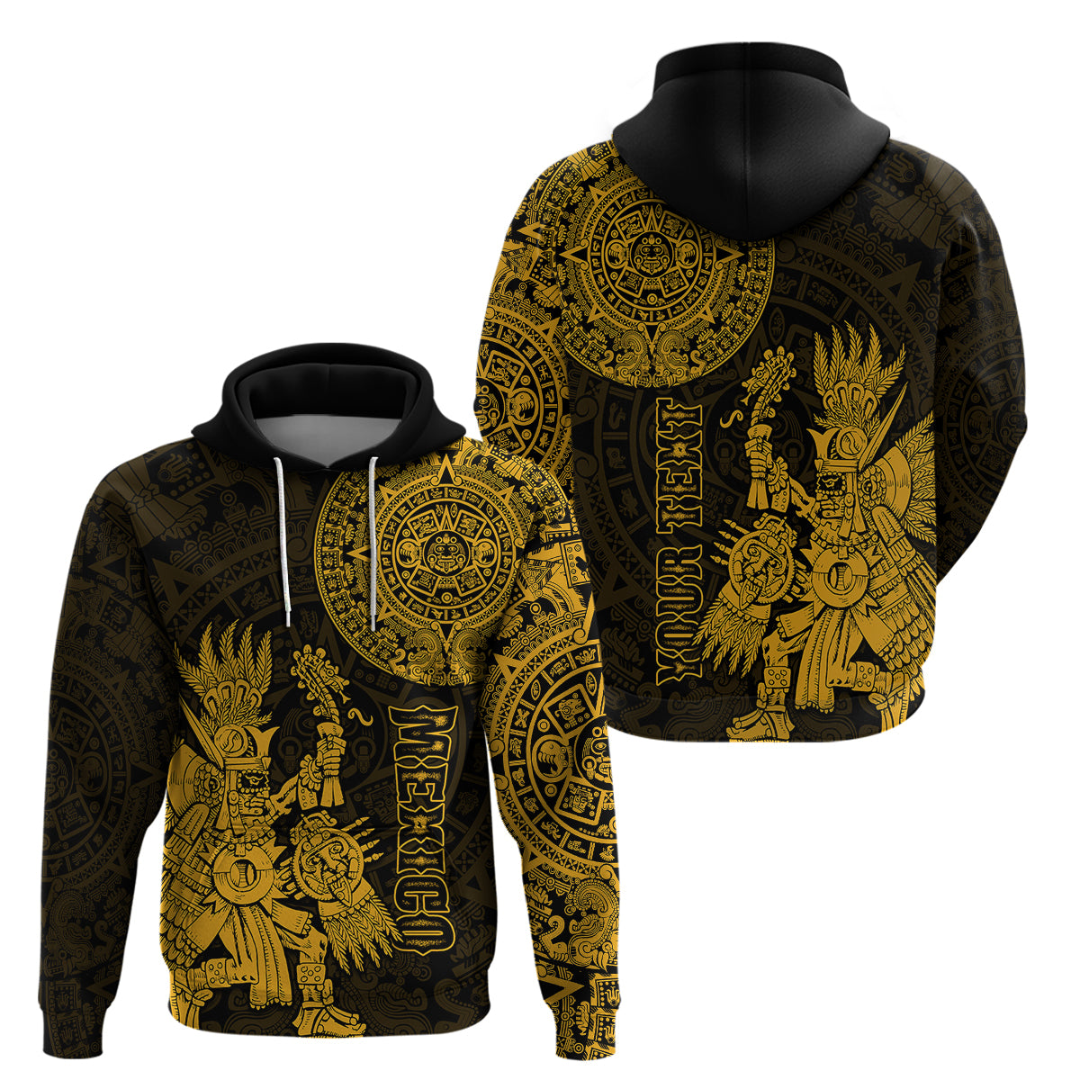 Custom Mexico Aztec Hoodie El Calendario Maya Mix Huitzilopochtli Gold LT14