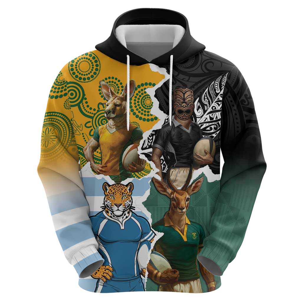 Personalised Rugby 2025 Championship Hoodie Southern Hemisphere Countries Mascots LT14