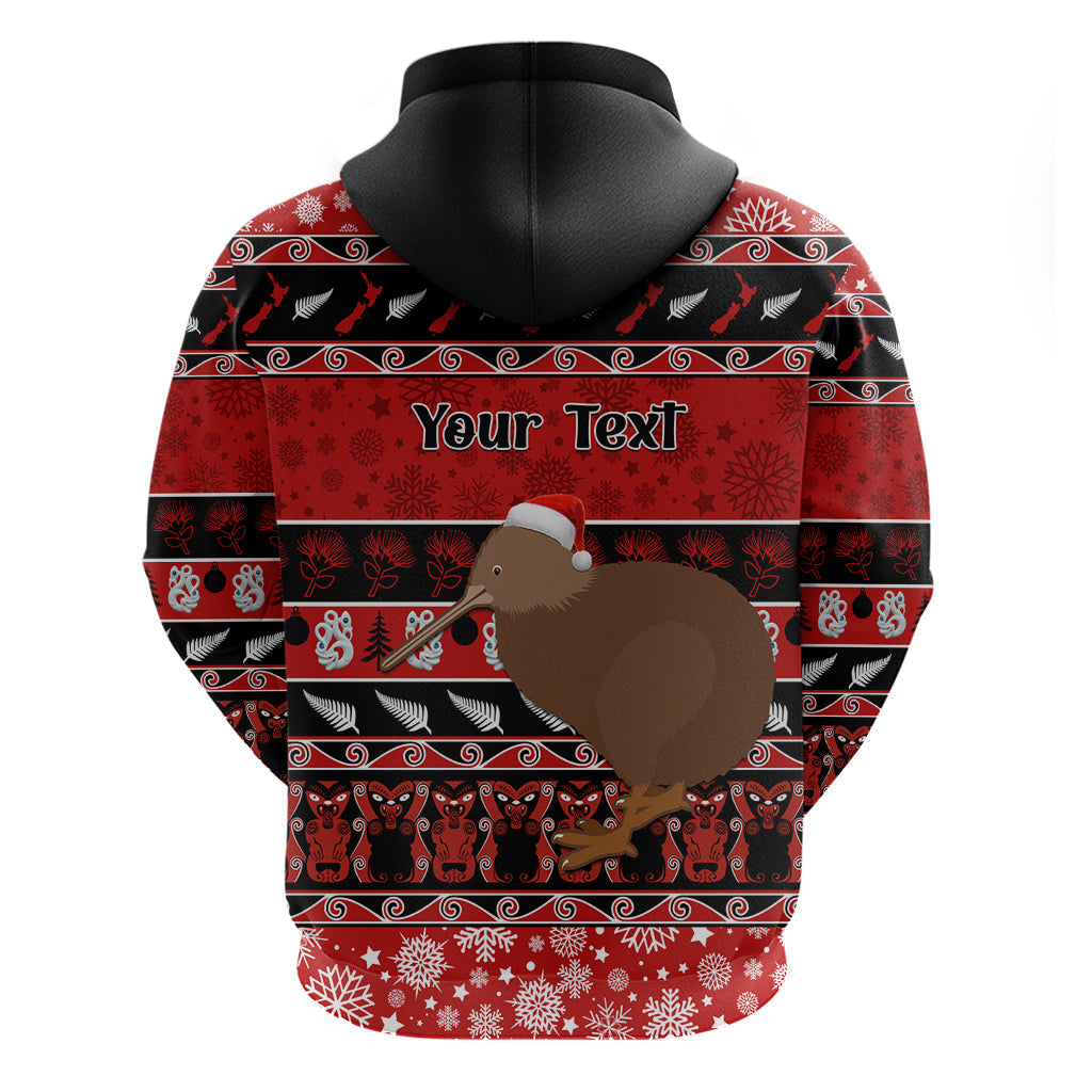 Personalised New Zealand Christmas Hoodie Aotearoa Kiwi Meri Kirihimete Red Version LT14