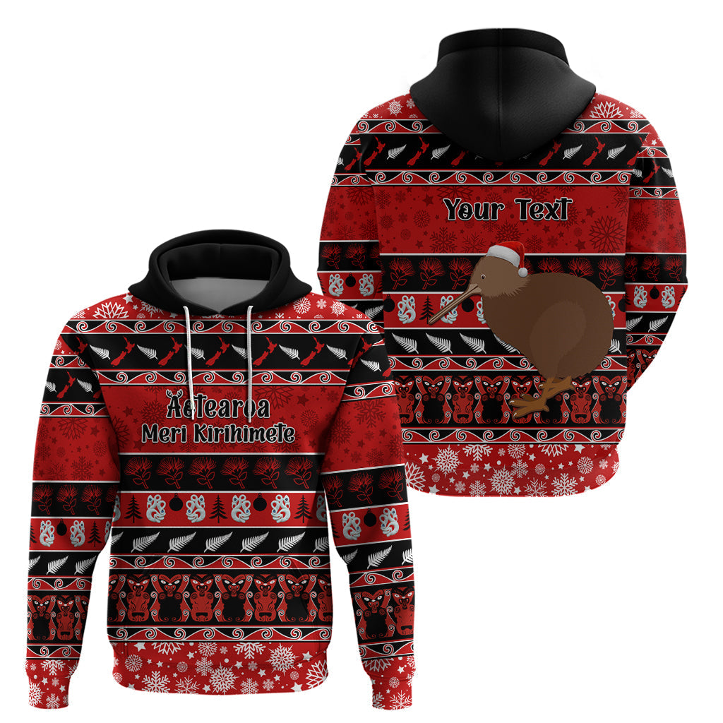 Personalised New Zealand Christmas Hoodie Aotearoa Kiwi Meri Kirihimete Red Version LT14