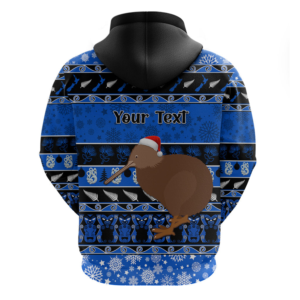 Personalised New Zealand Christmas Hoodie Aotearoa Kiwi Meri Kirihimete Blue Version LT14