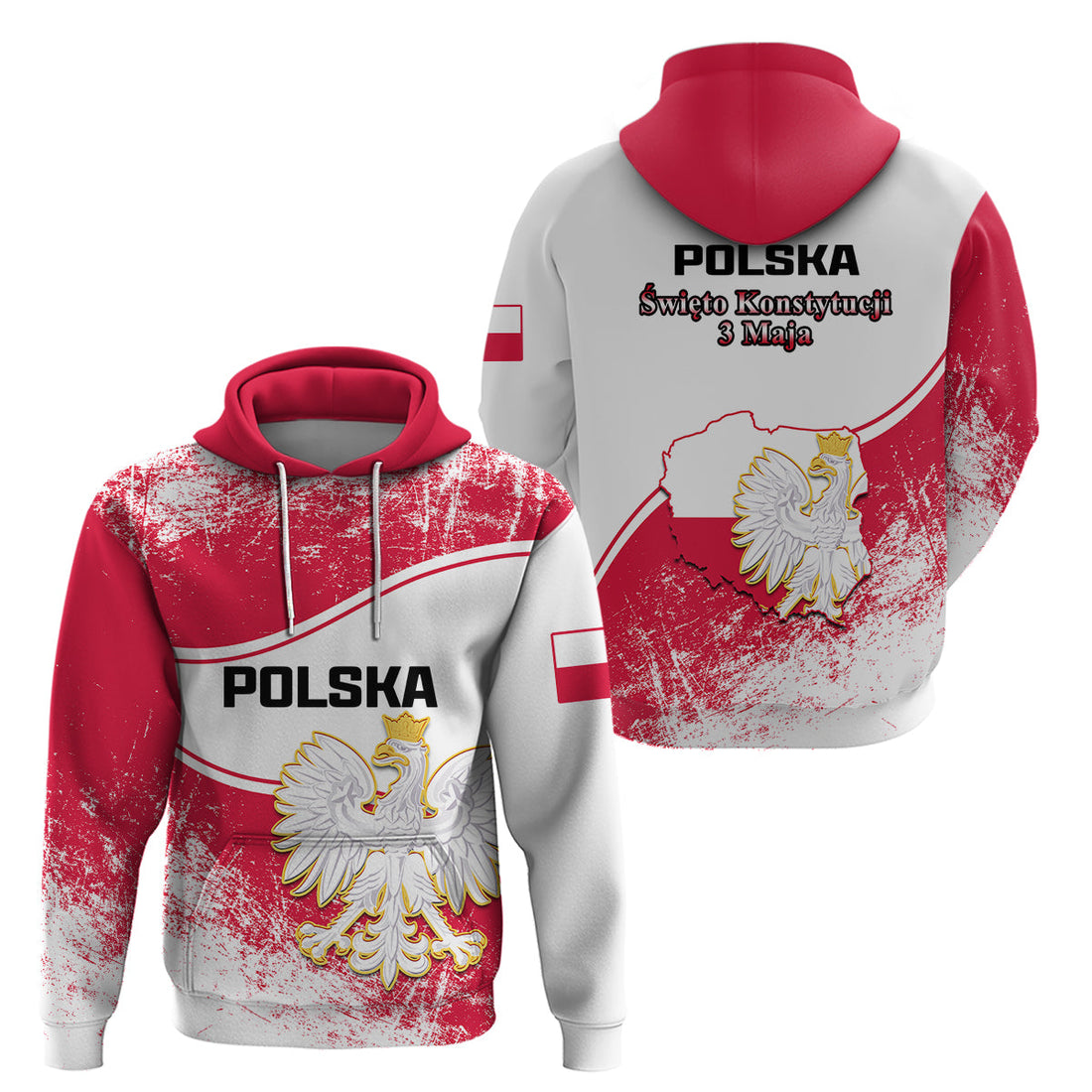 Poland Constitution Day Hoodie Coat Of Arms Grunge Style LT14