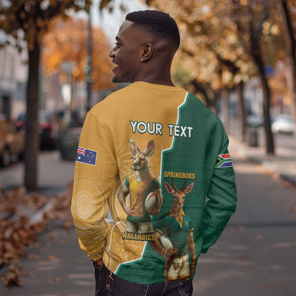 Personalised South Africa And Australia Rugby Sweatshirt 2024 Springboks Wallabies Mascots Together LT14