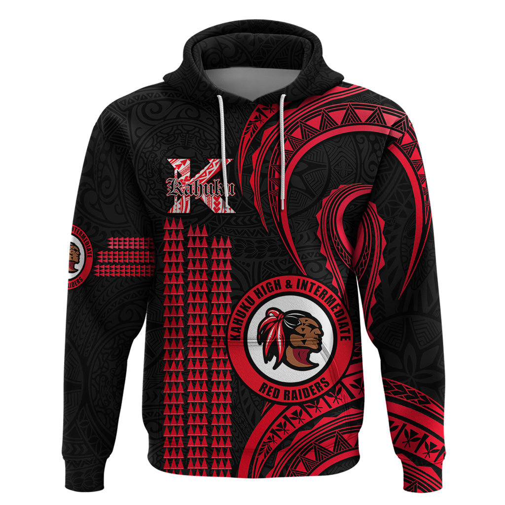 Personalised Hawaii Kahuku High And Intermediate School Hoodie Red Raiders Kakau Pattern LT14