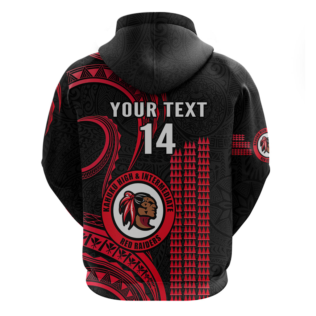 Personalised Hawaii Kahuku High And Intermediate School Hoodie Red Raiders Kakau Pattern LT14
