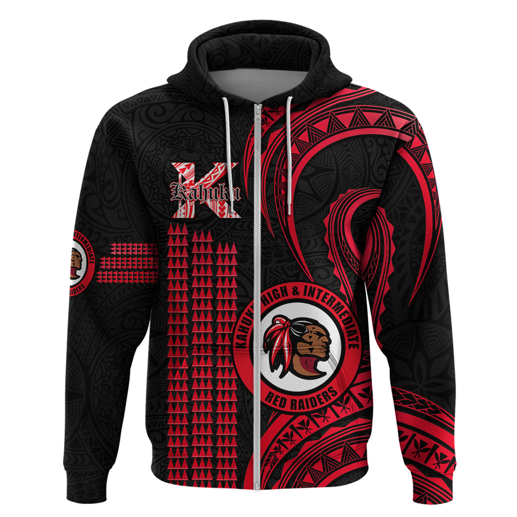 Personalised Hawaii Kahuku High And Intermediate School Hoodie Red Raiders Kakau Pattern LT14