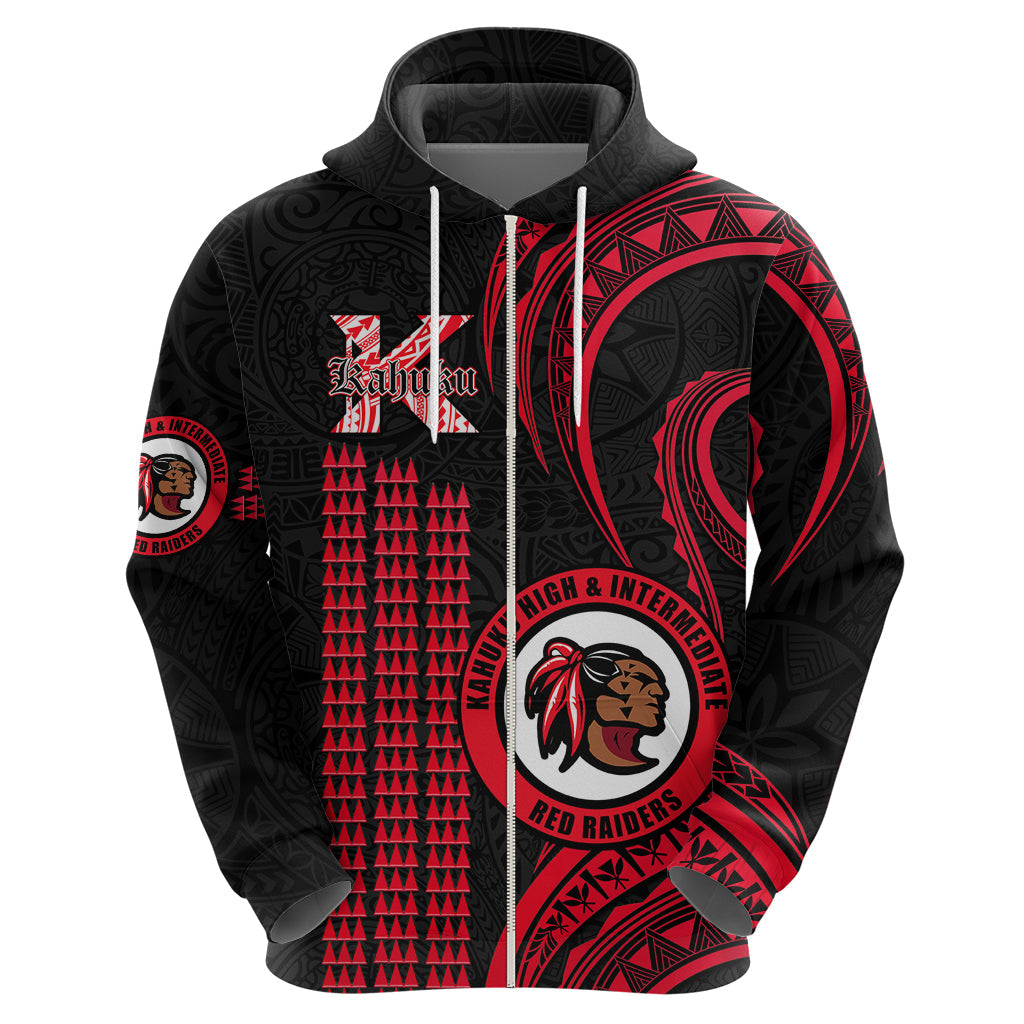Personalised Hawaii Kahuku High And Intermediate School Hoodie Red Raiders Kakau Pattern LT14