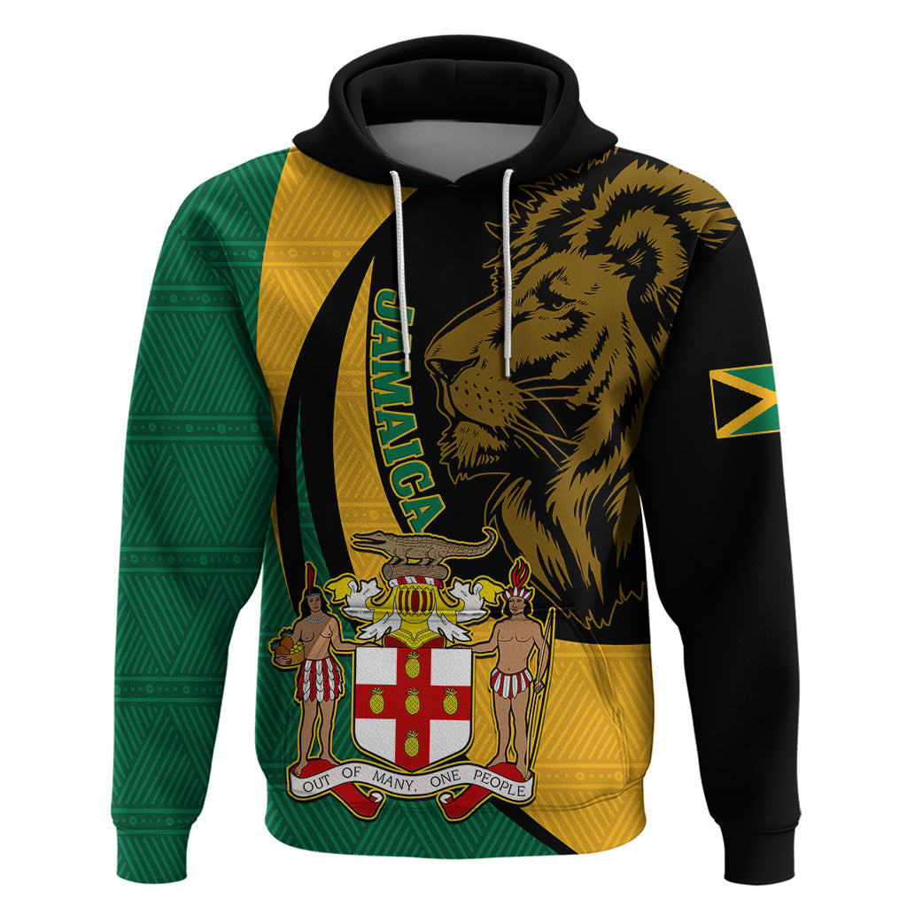 Personalised Jamaica Hoodie Jumieka Coat Of Arms Lion Mix African Pattern LT14