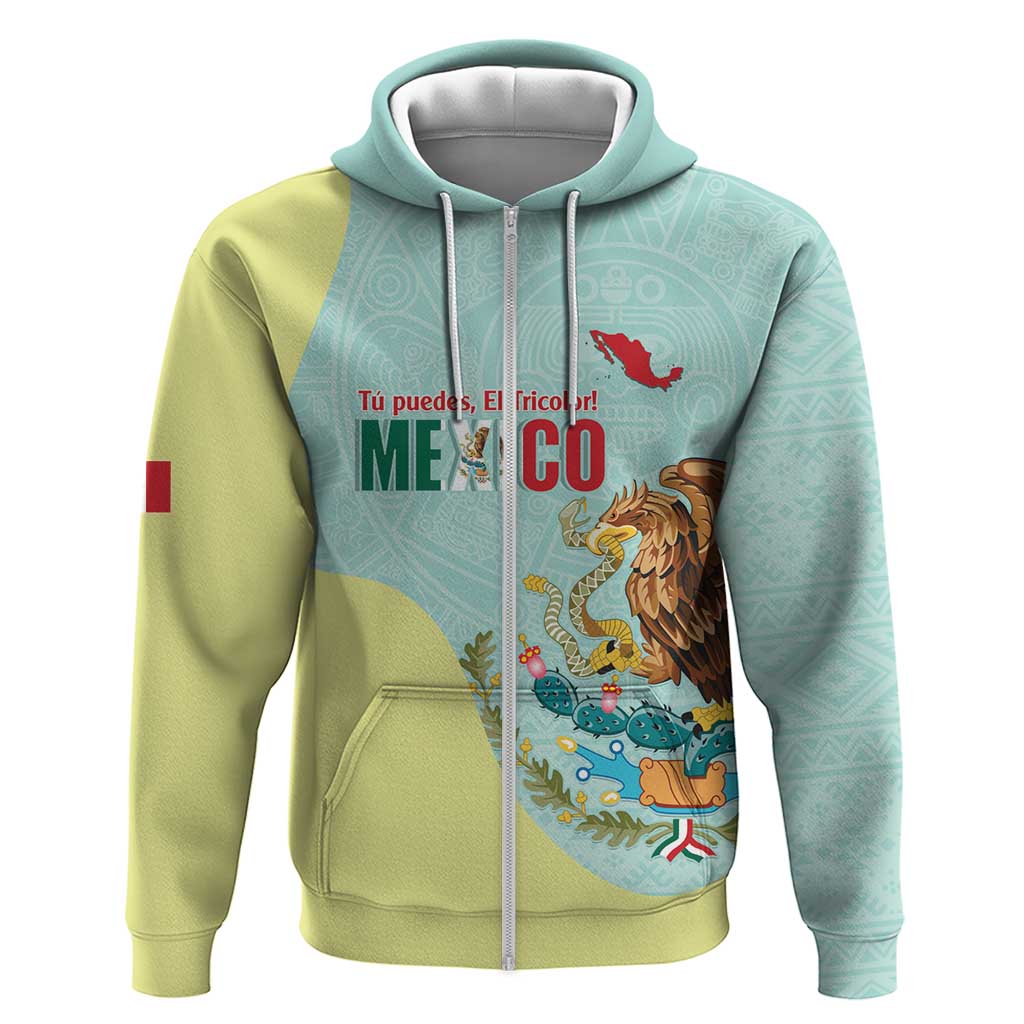 Custom Mexico Football Hoodie Tu Puedes El Tricolor Cyan LT14