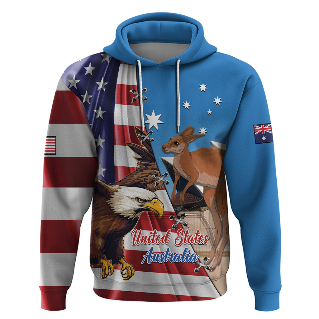 Personalised United States And Australia Hoodie USA Eagle With Aussie Kangaroo LT14