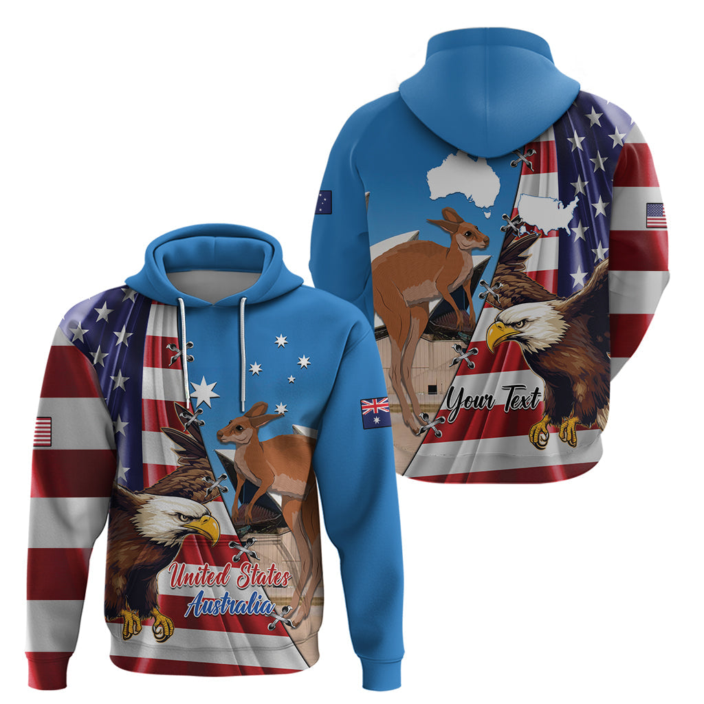 Personalised United States And Australia Hoodie USA Eagle With Aussie Kangaroo LT14