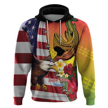 Personalised United States And Hawaii Hoodie USA Eagle With Hawaiian Shark Tattoo LT14