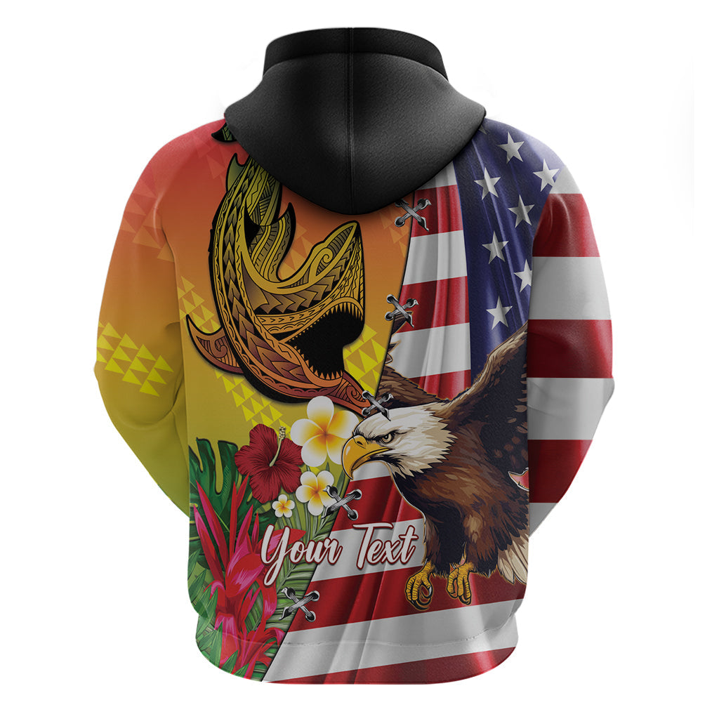 Personalised United States And Hawaii Hoodie USA Eagle With Hawaiian Shark Tattoo LT14