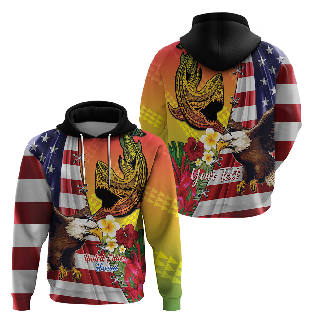 Personalised United States And Hawaii Hoodie USA Eagle With Hawaiian Shark Tattoo LT14