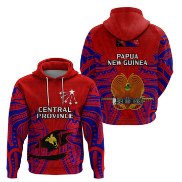 Papua New Guinea Hoodie Central Province Mix Coat Of Arms Polynesian Art LT14