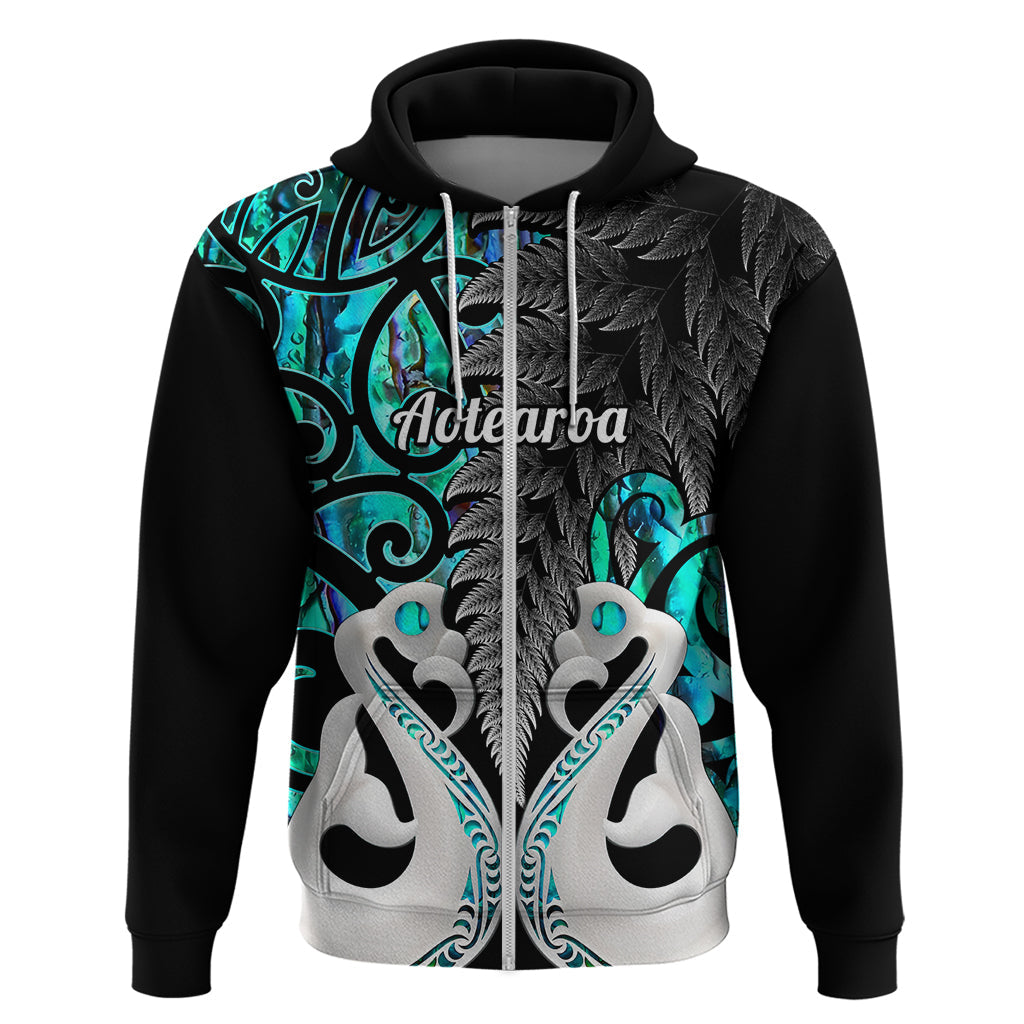 Custom New Zealand Hoodie Te Manaia Mangopare Maori And Fern Turquoise Style LT14