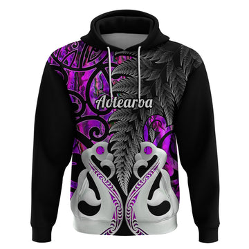 Custom New Zealand Hoodie Te Manaia Mangopare Maori And Fern Purple Style LT14