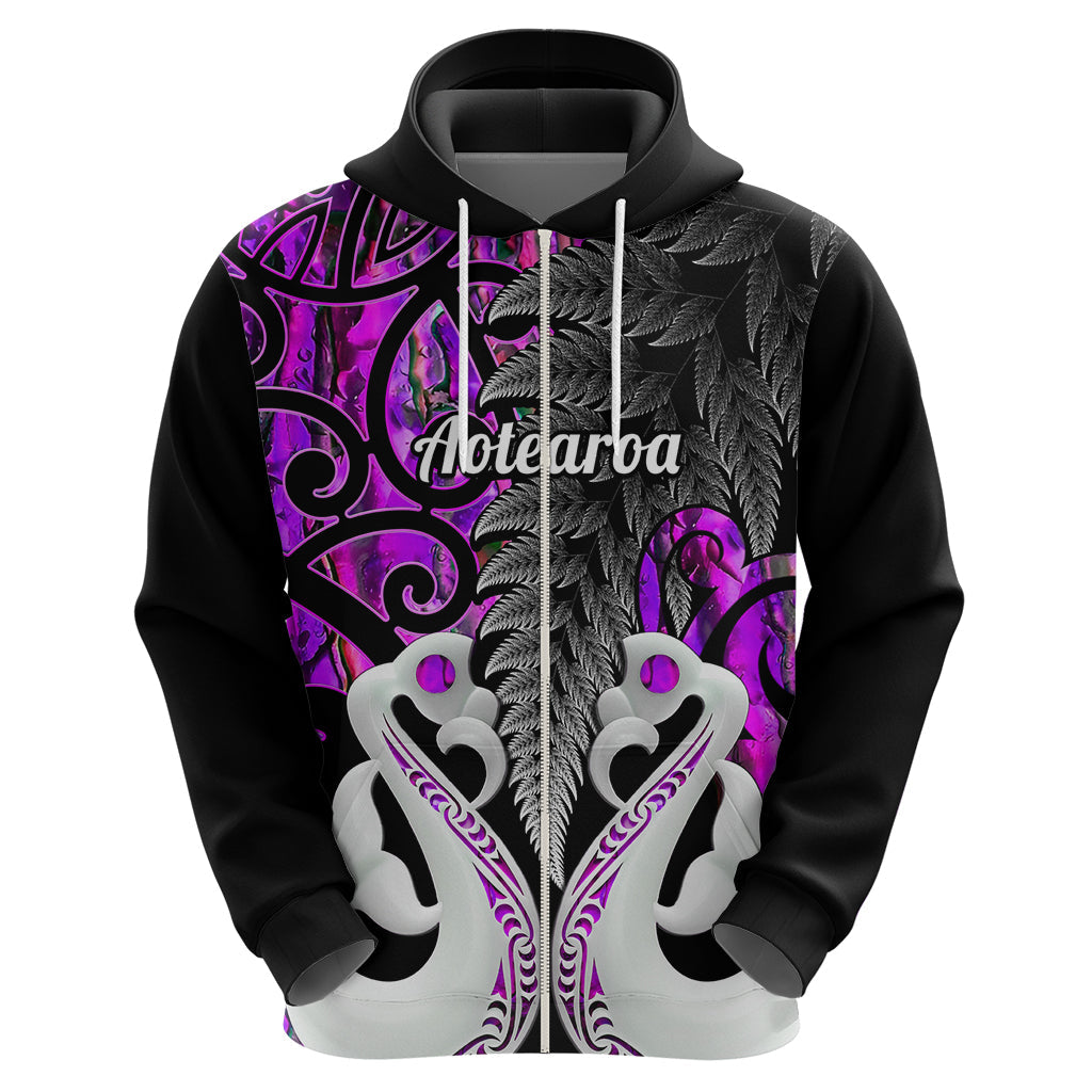 Custom New Zealand Hoodie Te Manaia Mangopare Maori And Fern Purple Style LT14