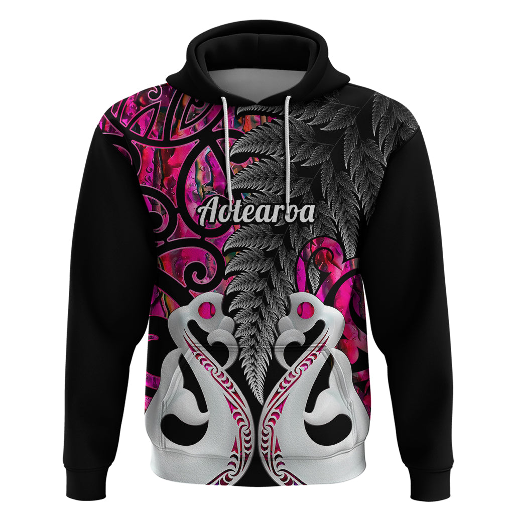 Custom New Zealand Hoodie Te Manaia Mangopare Maori And Fern Pink Style LT14