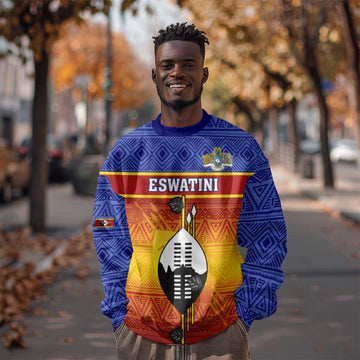 Personalised Eswatini Independence Day Sweatshirt Swaziland Nguni Shield Gradient African Pattern LT14