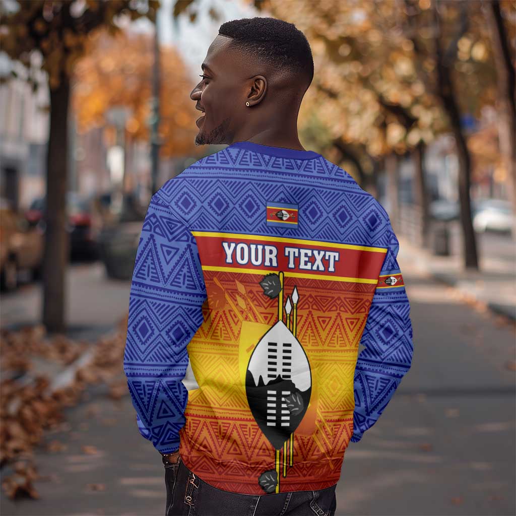 Personalised Eswatini Independence Day Sweatshirt Swaziland Nguni Shield Gradient African Pattern LT14
