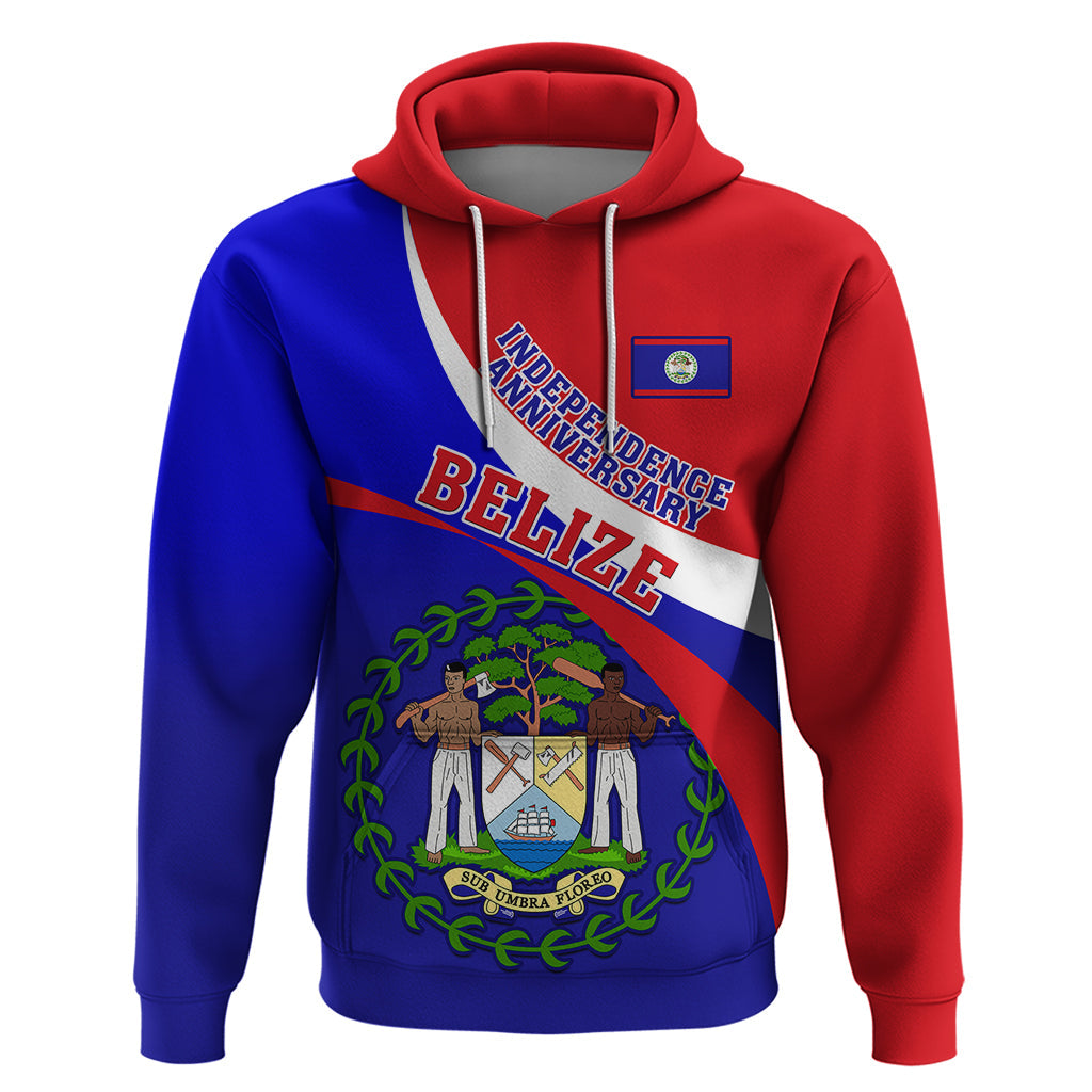 Personalised Belize Independence Day Hoodie Coat Of Arms Curve Style LT14