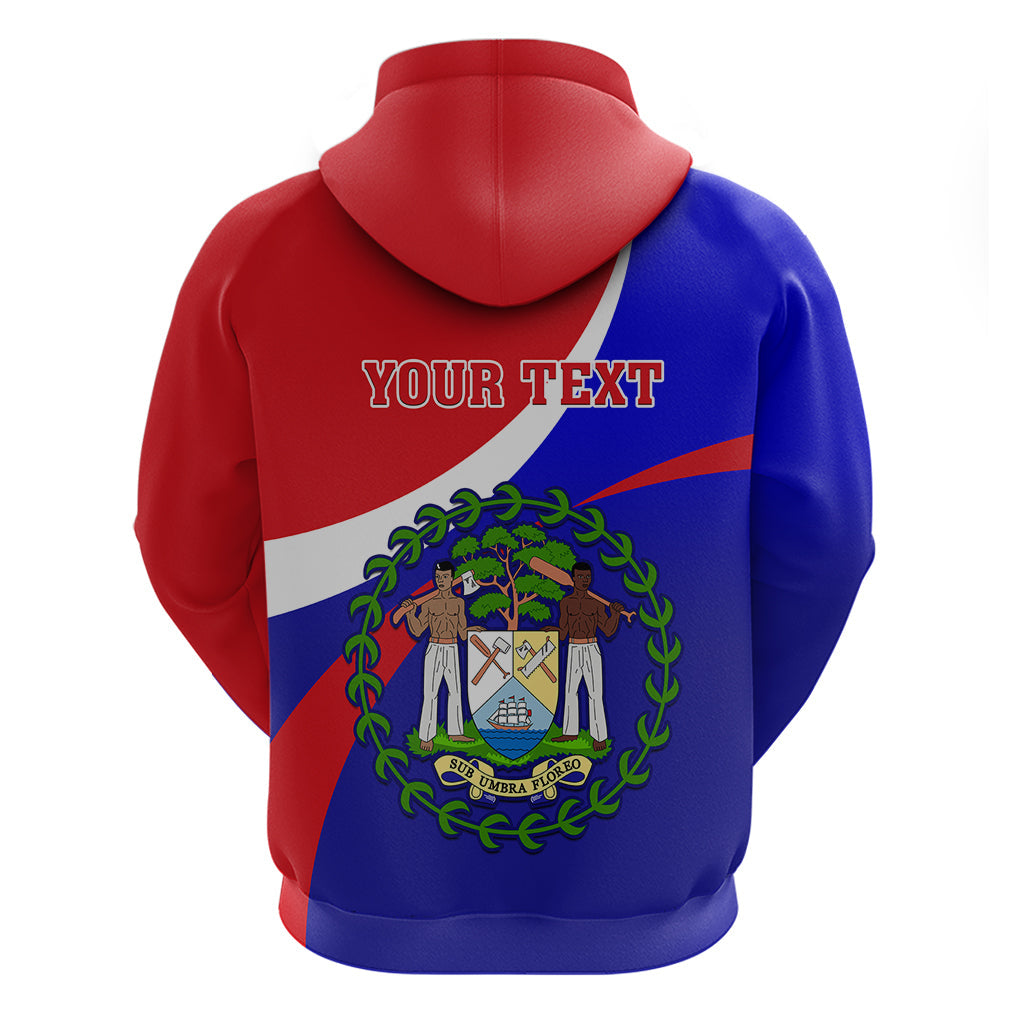 Personalised Belize Independence Day Hoodie Coat Of Arms Curve Style LT14