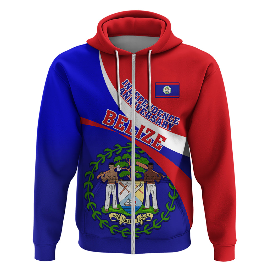 Personalised Belize Independence Day Hoodie Coat Of Arms Curve Style LT14