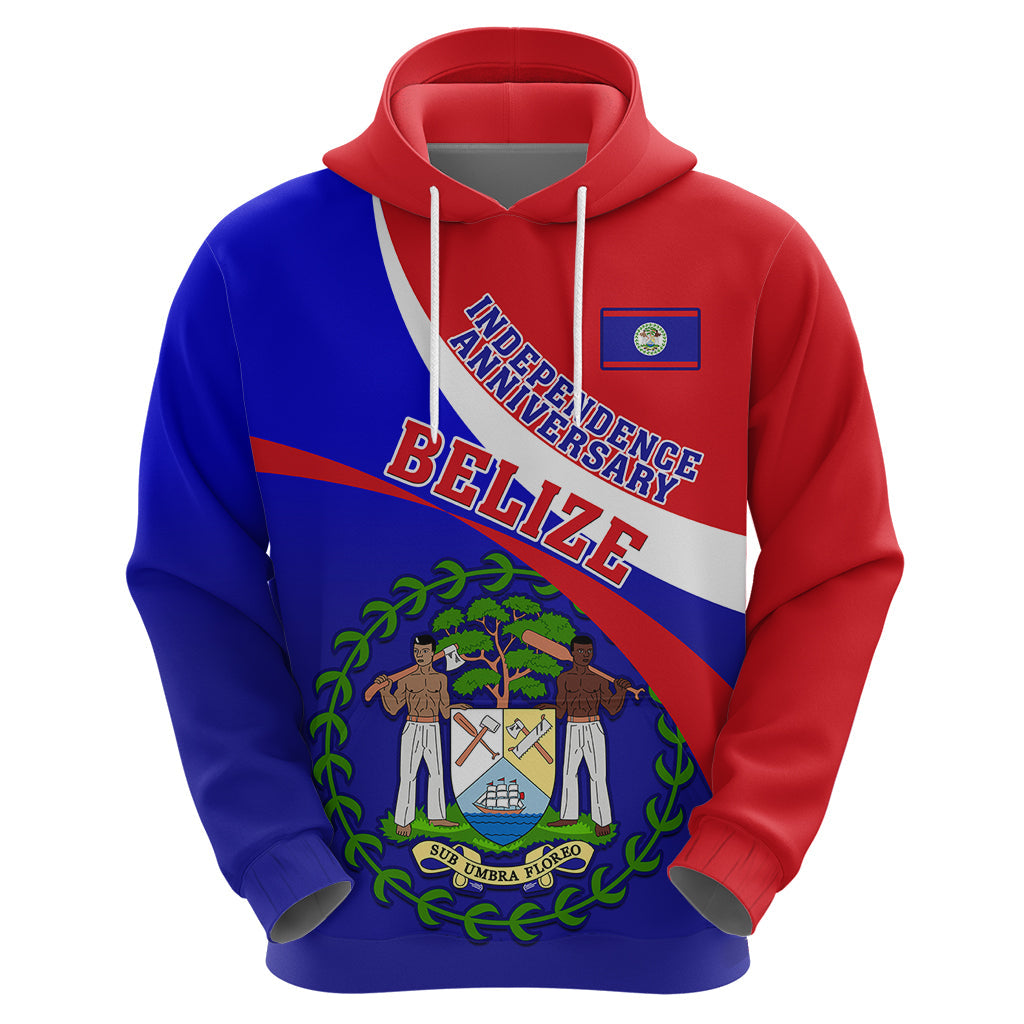 Personalised Belize Independence Day Hoodie Coat Of Arms Curve Style LT14