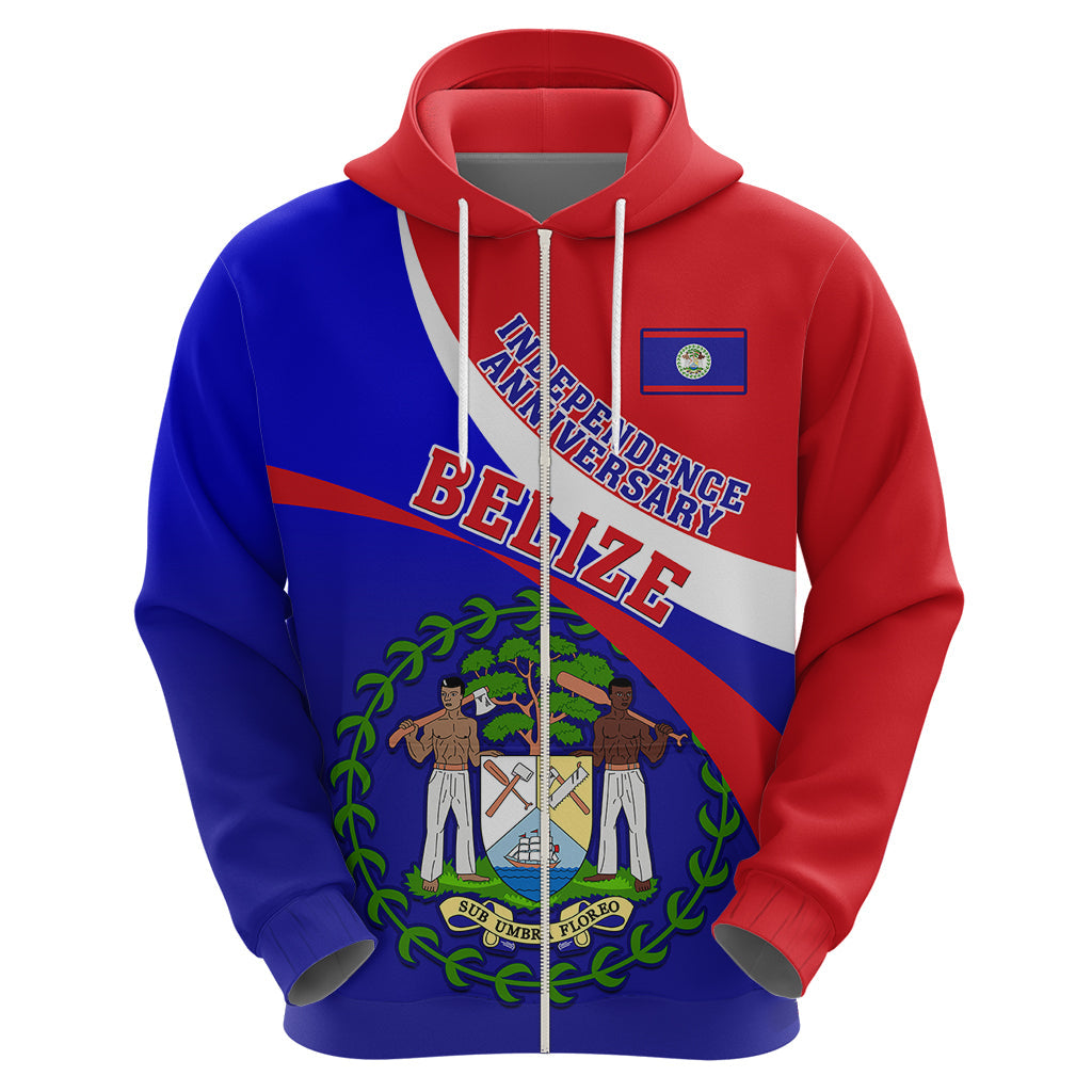 Personalised Belize Independence Day Hoodie Coat Of Arms Curve Style LT14