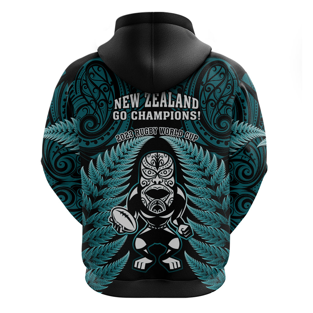 New Zealand Aotearoa Rugby Hoodie NZ Tiki With Maori Fern World Cup Turquoise Version LT14