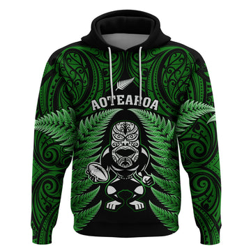 New Zealand Aotearoa Rugby Hoodie NZ Tiki With Maori Fern World Cup Green Version LT14