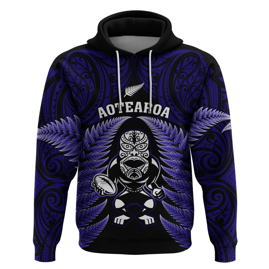 New Zealand Aotearoa Rugby Hoodie NZ Tiki With Maori Fern World Cup Blue Version LT14