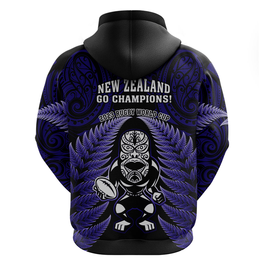 New Zealand Aotearoa Rugby Hoodie NZ Tiki With Maori Fern World Cup Blue Version LT14