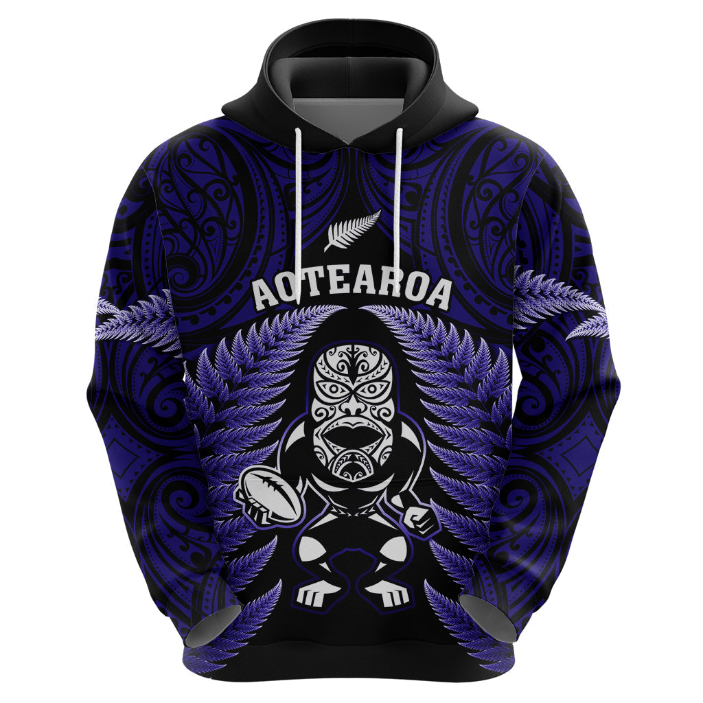 New Zealand Aotearoa Rugby Hoodie NZ Tiki With Maori Fern World Cup Blue Version LT14