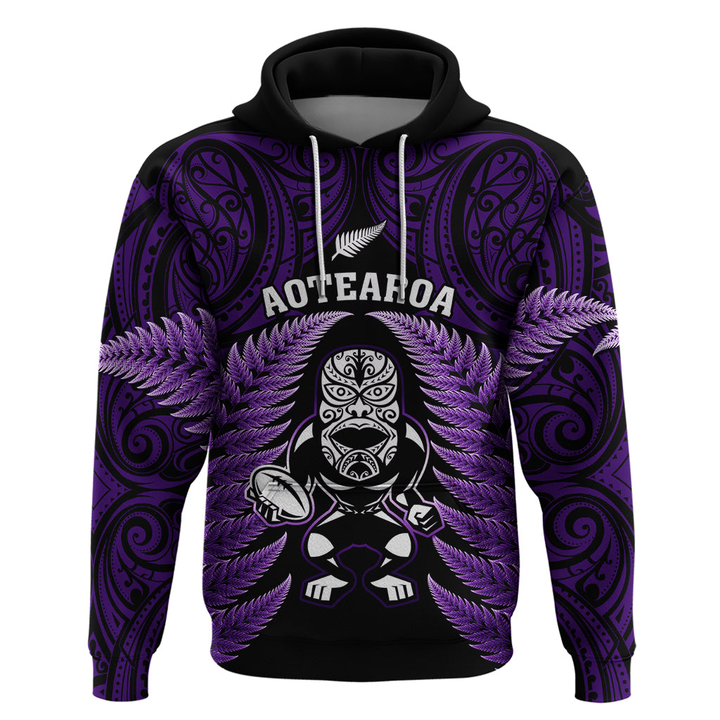 New Zealand Aotearoa Rugby Hoodie NZ Tiki With Maori Fern World Cup Purple Version LT14